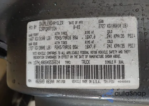 2004 Dodge Dakota Slt z USA, uszkodzony, nr VIN 1D7HL48K64S538614